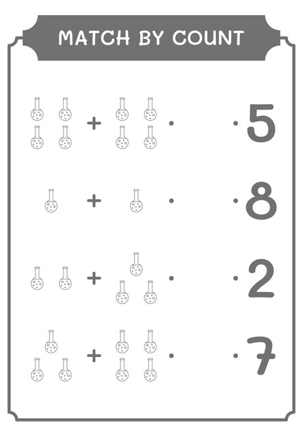 Match by count of Chemistry matraz juego para niños Hoja de trabajo imprimible de ilustración vectorial