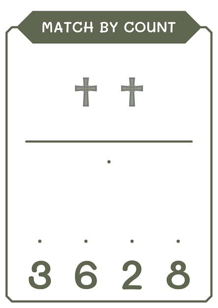 Match by count of Christian cross game for children Hoja de trabajo imprimible de ilustración vectorial