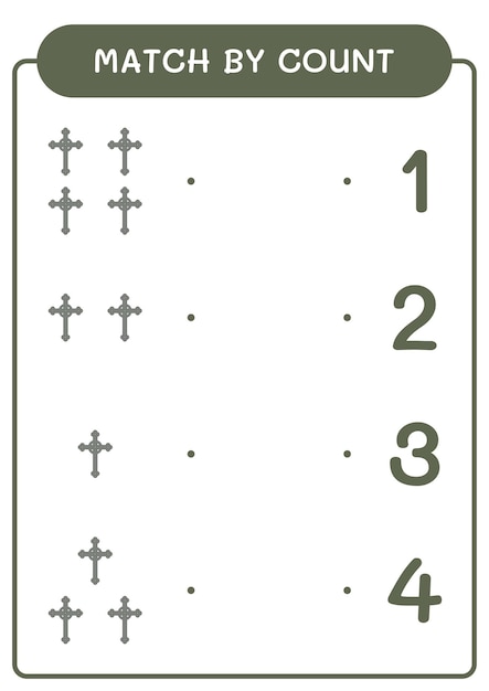 Match by count of Christian cross game for children Hoja de trabajo imprimible de ilustración vectorial