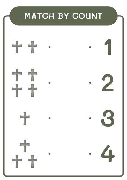 Match by count of Christian cross game for children Hoja de trabajo imprimible de ilustración vectorial