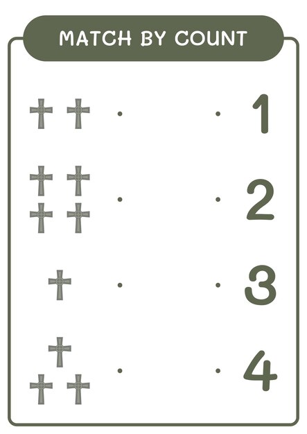 Match by count of christian cross game for children hoja de trabajo imprimible de ilustración vectorial