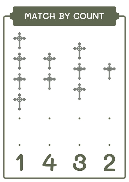 Match by count of Christian cross game for children Hoja de trabajo imprimible de ilustración vectorial