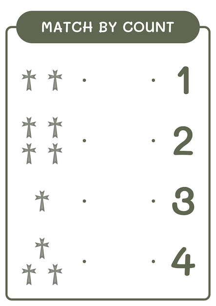Match by count of Christian cross game for children Hoja de trabajo imprimible de ilustración vectorial