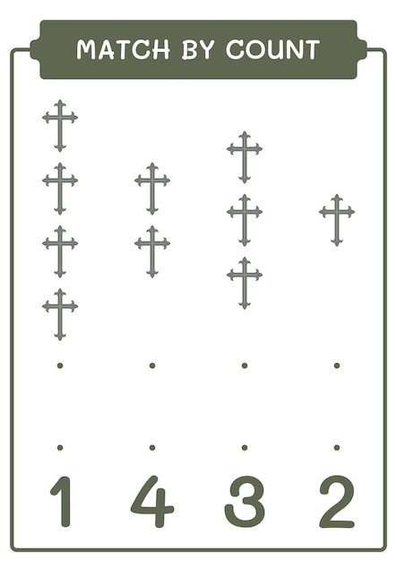 Match by count of christian cross game for children hoja de trabajo imprimible de ilustración vectorial