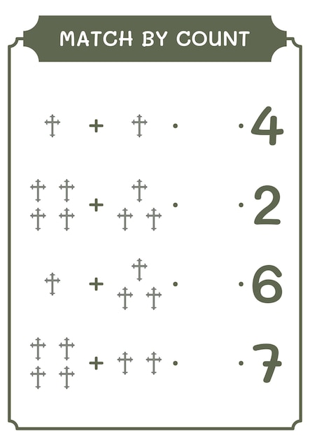 Match by count of Christian cross game for children Hoja de trabajo imprimible de ilustración vectorial