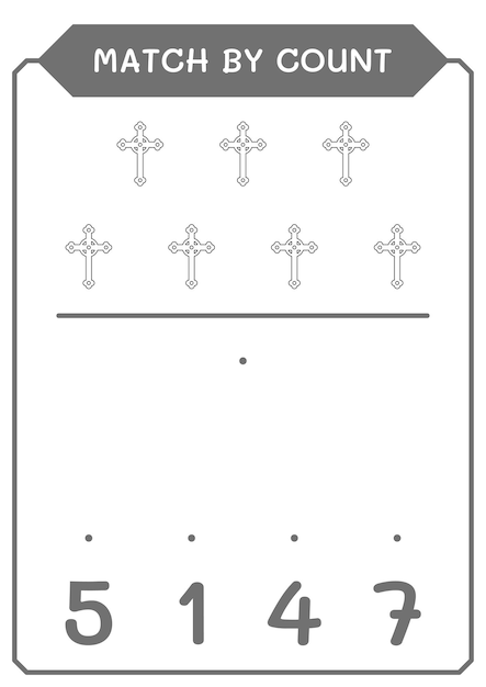 Match by count of Christian cross game for children Hoja de trabajo imprimible de ilustración vectorial