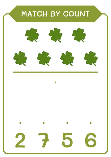 Match by count of Clover juego para niños Hoja de trabajo imprimible de ilustración vectorial