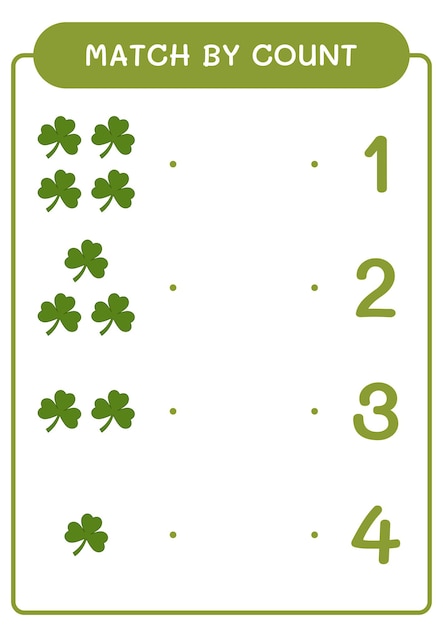 Match by count of Clover juego para niños Hoja de trabajo imprimible de ilustración vectorial