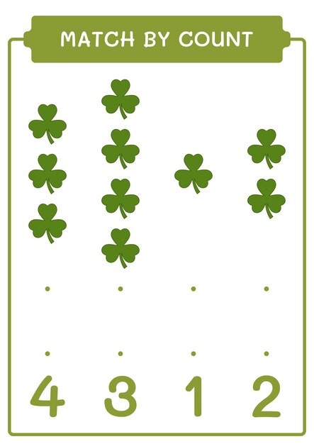 Match by count of Clover juego para niños Hoja de trabajo imprimible de ilustración vectorial