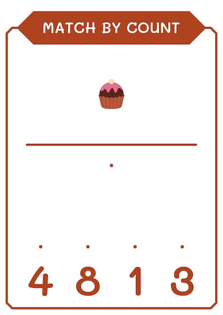 Match by count of cupcake game for children hoja de trabajo imprimible de ilustración vectorial
