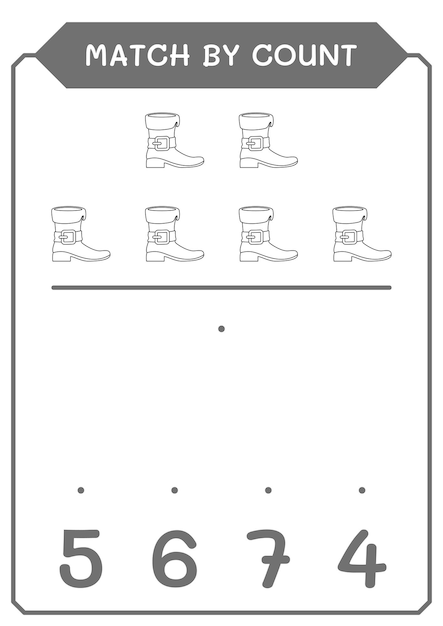 Match by count of Leprechaun boot game for children Hoja de trabajo imprimible de ilustración vectorial