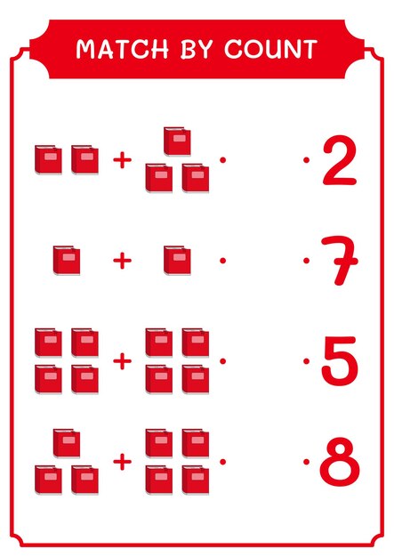 Match by count of Notebook juego para niños Hoja de trabajo imprimible de ilustración vectorial