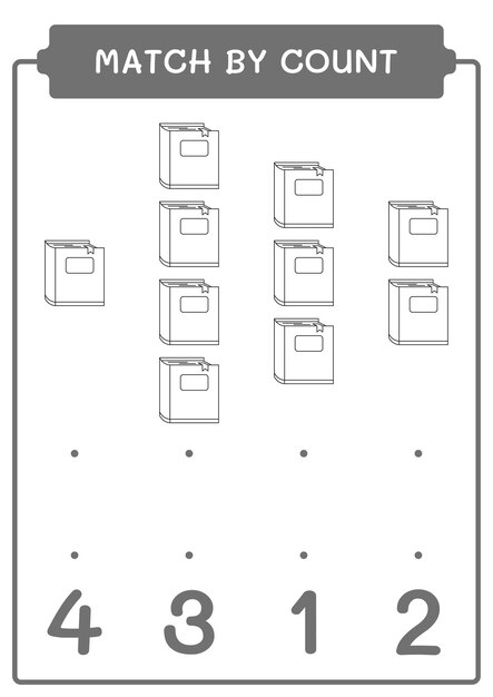 Match by count of Notebook juego para niños Hoja de trabajo imprimible de ilustración vectorial