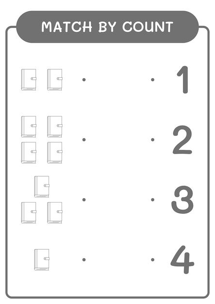 Match by count of Notebook juego para niños Hoja de trabajo imprimible de ilustración vectorial