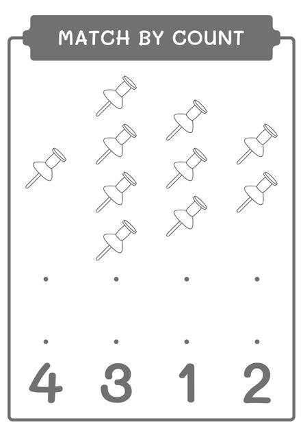 Match by count of Push pin game for children Hoja de trabajo imprimible de ilustración vectorial