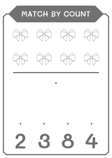 Match by count of ribbon game for children hoja de trabajo imprimible de ilustración vectorial