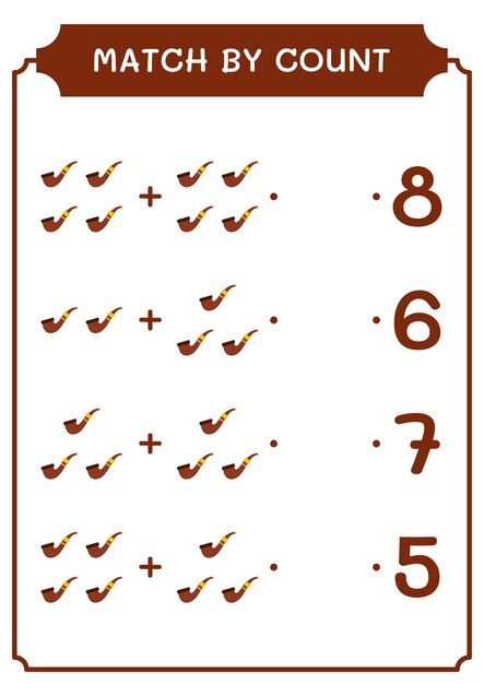 Match by count of smoking pipe juego para niños hoja de trabajo imprimible de ilustración vectorial