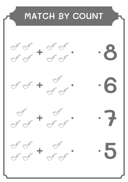 Match by count of smoking pipe juego para niños hoja de trabajo imprimible de ilustración vectorial