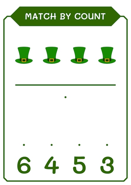 Match by count of St Patrick's Day hat game for children Hoja de trabajo imprimible de ilustración vectorial
