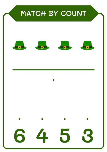 Match by count of St Patrick's Day hat game for children Hoja de trabajo imprimible de ilustración vectorial