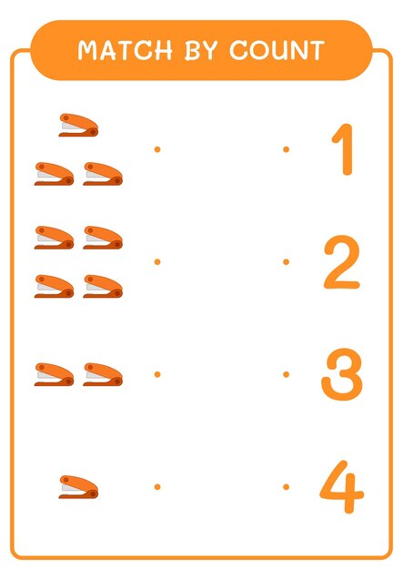 Match by count of stapler game for children hoja de trabajo imprimible de ilustración vectorial