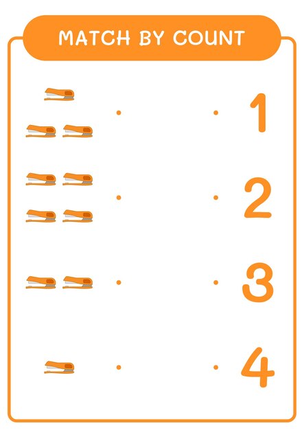 Match by count of stapler game for children hoja de trabajo imprimible de ilustración vectorial