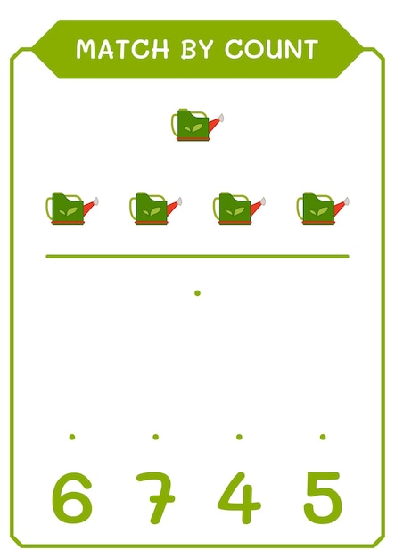 Match by count of Watering can game for children Hoja de trabajo imprimible de ilustración vectorial