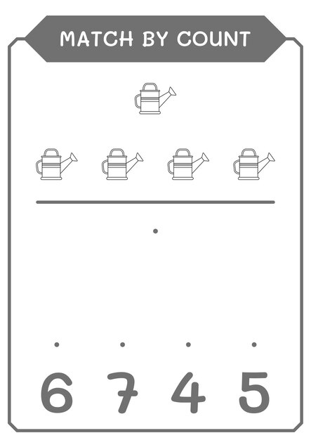 Match by count of Watering can game for children Hoja de trabajo imprimible de ilustración vectorial