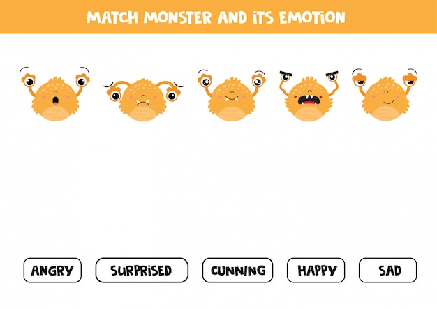 Match monstruo y sus sentimientos. Juego para niños.