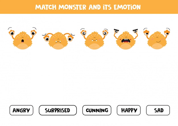 Match monstruo y sus sentimientos. juego para niños.