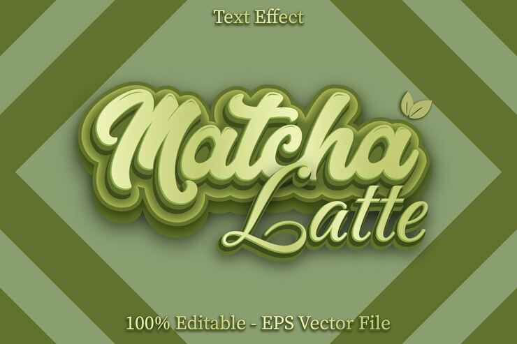 Vector matcha latte efecto de texto editable diseño de estilo de relieve 3d