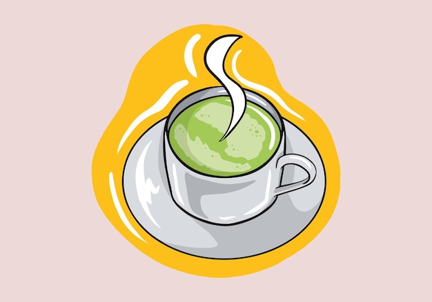 Matcha. Matcha de té orgánico vectorial, latte de matcha, taza tradicional, herramientas para la ceremonia japonesa.