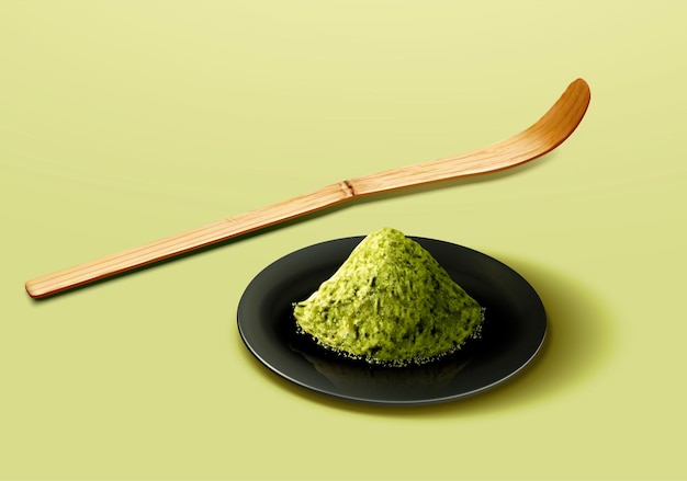 Matcha en polvo y cucharada de té