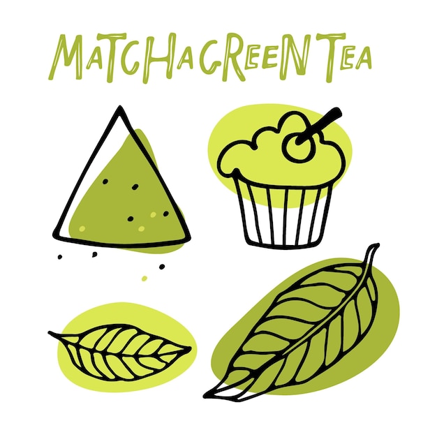 Matcha set sketch matcha cupcake postre de té verde japonés vegano casero pasteles horneados