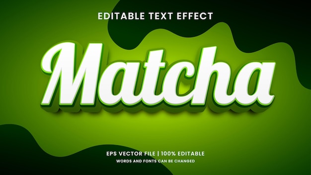 Vector matcha té verde efecto de texto editable en 3d