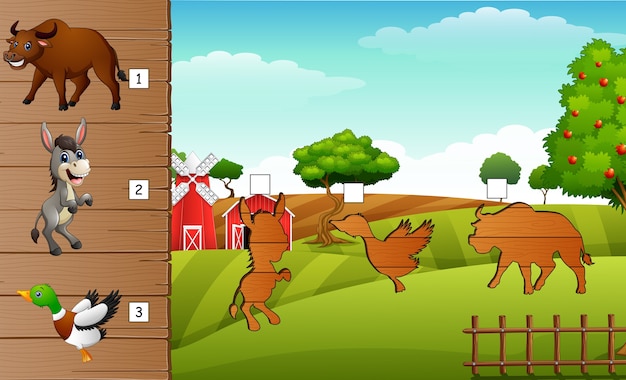 Matcing shadow of farm animal game