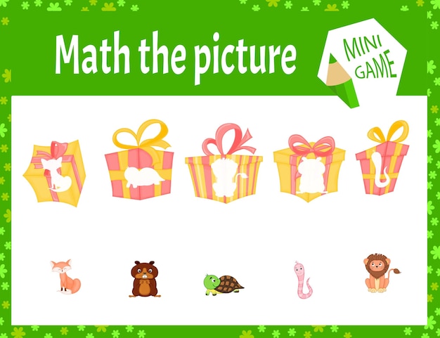 Matemáticas el mini juego de imágenes para niños Estilo de dibujos animados Ilustración vectorial