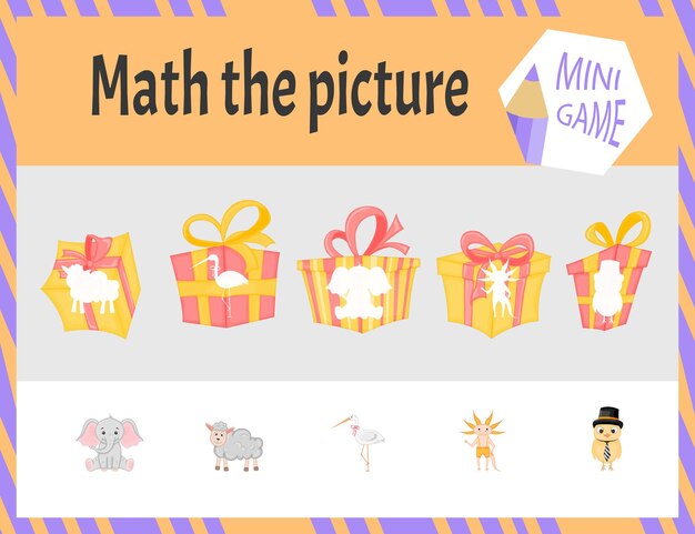 Matemáticas el mini juego de imágenes para niños Estilo de dibujos animados Ilustración vectorial