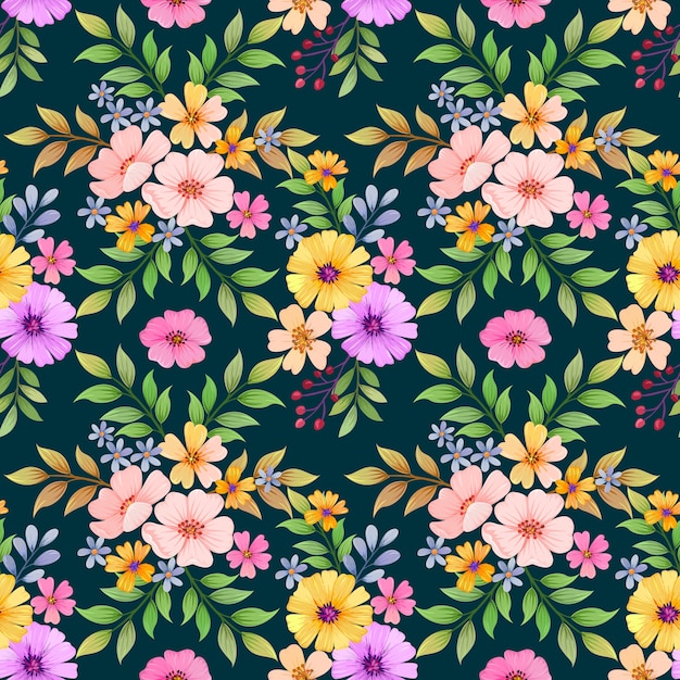 Materia textil inconsútil de la tela del modelo de las flores coloridas.