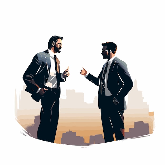 Vector material de ilustración de imágenes de una persona de negocios y un jefe conversando