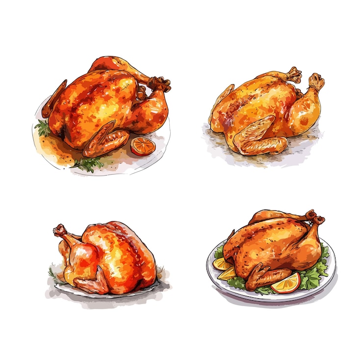 Vector material de ilustración de mango de pollo asado dibujado a mano