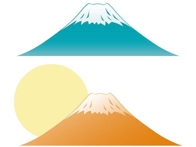 Material de ilustración del monte Fuji y el amanecer con gradación