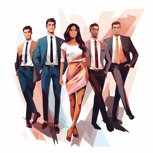 Vector material de ilustración vectorial motivacional mujeres jóvenes y hombres jóvenes empresarios