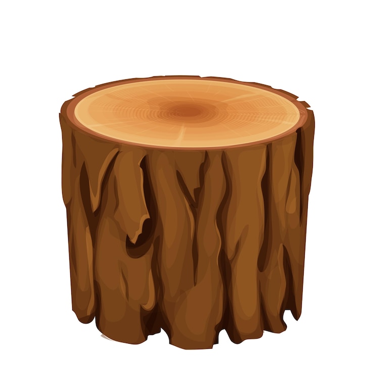 Vector material de madera de tronco de árbol en estilo de dibujos animados plano aislado en blanco