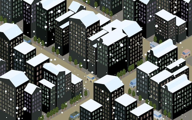 Material de paisaje de la ciudad Distrito de negocios de Navidad isométrico.
