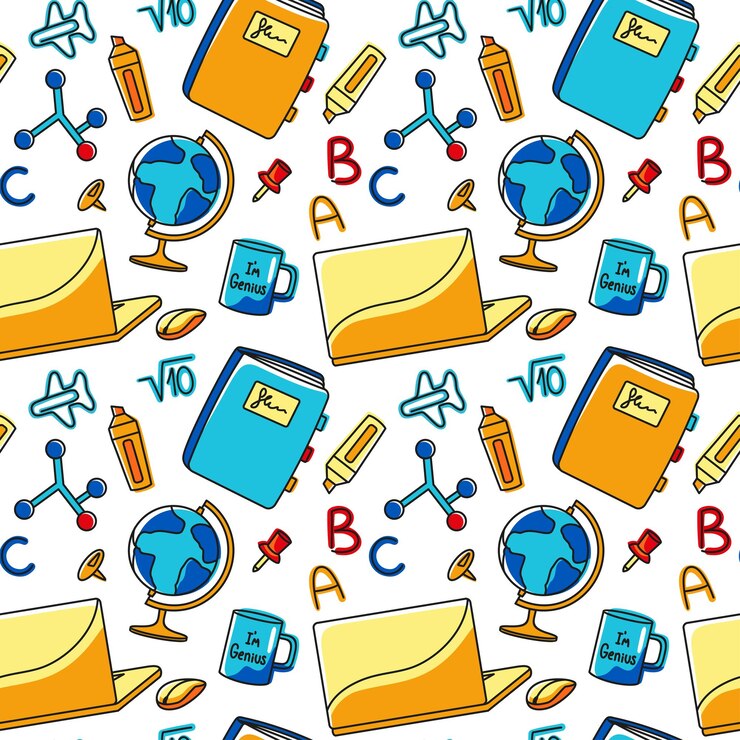 Vector materiales escolares multicolores con patrón sin costuras vector
