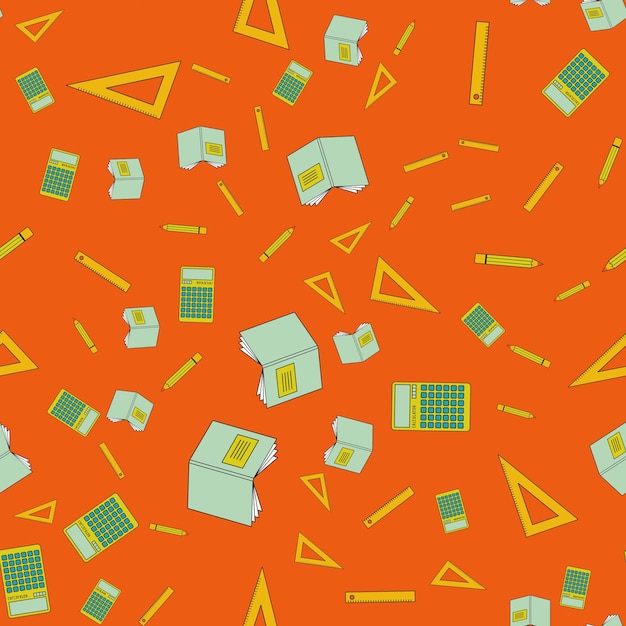 Materiales escolares variados sin costuras en color Ilustración vectorial