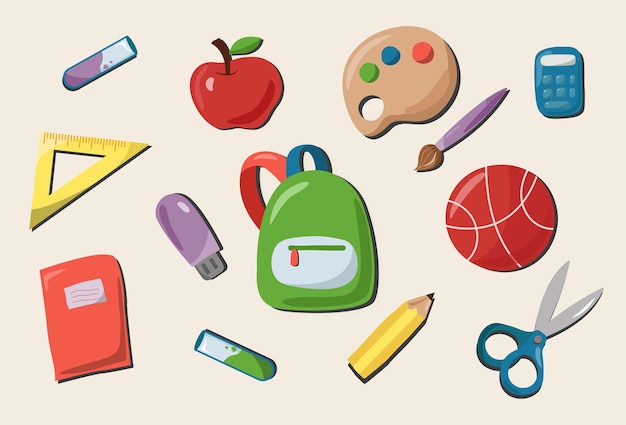 Materias escolares. Materias para la escuela. De vuelta a la escuela. Iconos de la escuela. ilustración vectorial