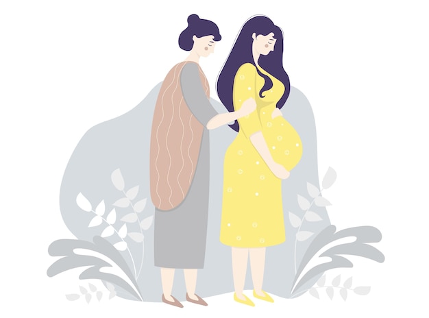 Maternidad y familia Pueblos indígenas Mujer embarazada feliz Junto a ella está su mujer madre