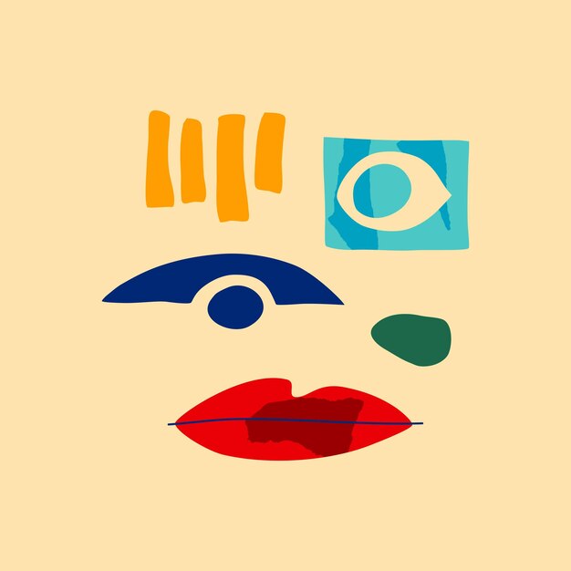 Matisse Arte Abstracto cartel cuadrado con cara geométrica creativa Concepto gráfico de collage Retrato de textura abstracta Fondo de estilo simple Ilustración vectorial para carteles camisetas impresiones avatar